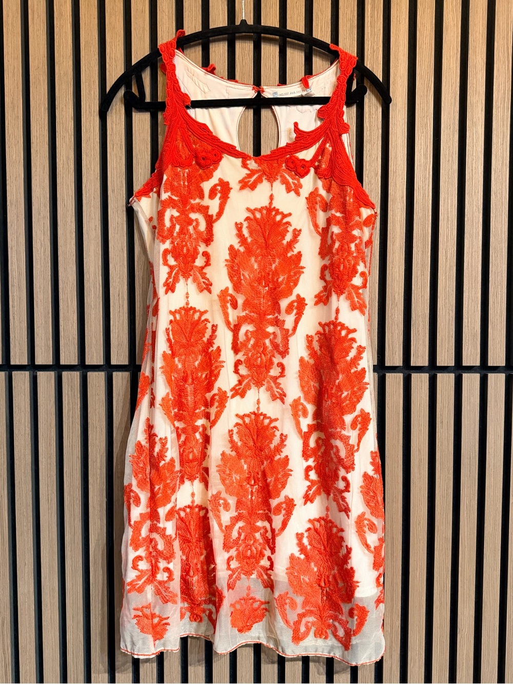 Chelsea & Violet Red Embroidered Overlay Mini Dress